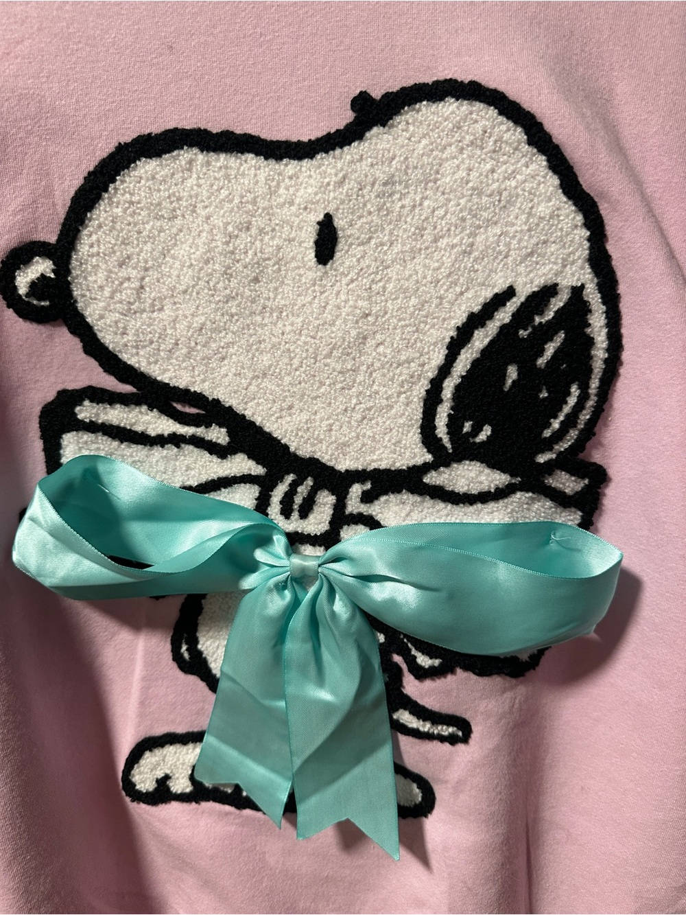 Peanuts Pink Snoopy Sweatshirt with Aqua Bow Accent - Picture 4 of 7